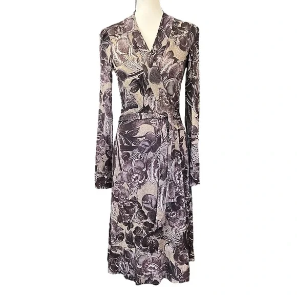 Vintage Silk Floral Designer Wrap Dress ASO Lorelai Gilmore Girls - Picture 3 of 12
